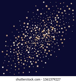 Colorful stars confetti spread diagonally. Isolated gradient celestial elements. Brass metal shine. Festive iridescent holographic shine effect vector template for celebration decoration