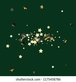 Colorful stars confetti spread horizontally. Isolated gradient stellar elements. Platinum chrome metal glitter. Holiday celebration luminous vector template for decorations, packaging.