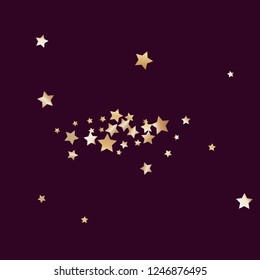 Colorful stars confetti spread horizontally. Isolated gradient stellar elements. Brass metallic gloss. Holiday celebration luminous glossy vector template for celebration decoration