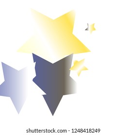 Colorful stars confetti spread horizontally. Isolated yellow blue white grey gradient stellar elements. Holiday celebration luminous glossy vector template for celebration decoration
