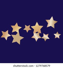 Colorful stars confetti spread horizontally. Isolated gradient stellar elements. Brass metal shine. Festive iridescent holographic shine effect vector template for celebration decoration