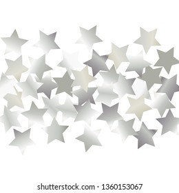 Colorful stars confetti spread horizontally. Isolated gradient celestial elements. Platinum metal shine. Iridescent glitter festive celebration vector template for decorations