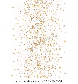 Colorful stars confetti spread vertically. Isolated gradient stellar elements. Brass metallic gloss. Iridescent glitter festive celebration vector template for celebration decoration