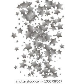 Colorful stars confetti spread vertically. Isolated gradient stellar elements. Silver metal glitter. Festive iridescent holographic shine effect vector template for decorations