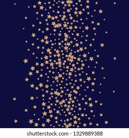 Colorful stars confetti spread vertically. Isolated gradient celestial elements. Brass metallic gloss. Holiday celebration luminous glossy vector template for celebration decoration