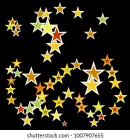 Colorful Stars confetti. Vector cosmic abstract frame background. Christmas, new year celebration, birthday party, carnival or festival glamour design. Luxury stardust. Shiny festive colorful glitter