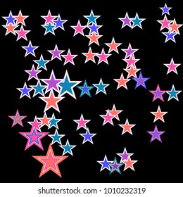 Colorful Stars confetti. Vector cosmic abstract frame background. Christmas, new year celebration, birthday party, carnival or festival glamour design. Luxury stardust. Shiny festive colorful glitter