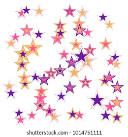 Colorful Stars confetti. Vector cosmic abstract frame background. Christmas, new year celebration, birthday party, carnival or festival glamour design. Luxury stardust. Shiny festive colorful glitter