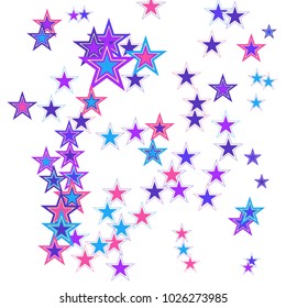 Colorful Stars confetti. Vector cosmic abstract frame background. Christmas, new year celebration, birthday party, carnival or festival glamour design. Luxury stardust. Shiny festive colorful glitter
