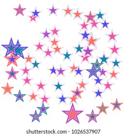 Colorful Stars confetti. Vector cosmic abstract frame background. Christmas, new year celebration, birthday party, carnival or festival glamour design. Luxury stardust. Shiny festive colorful glitter