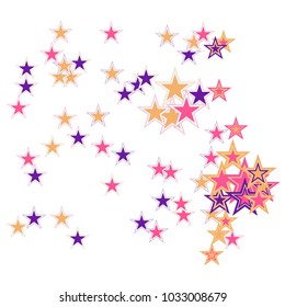 Colorful Stars confetti. Vector cosmic abstract frame background. Christmas, new year celebration, birthday party, carnival or festival glamour design. Luxury stardust. Shiny festive colorful glitter