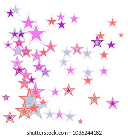 Colorful Stars confetti. Vector cosmic abstract frame background. Christmas, new year celebration, birthday party, carnival or festival glamour design. Luxury stardust. Shiny festive colorful glitter