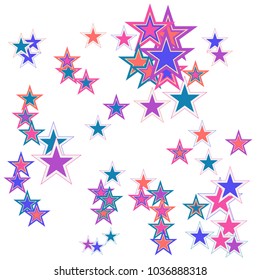Colorful Stars confetti. Vector cosmic abstract frame background. Christmas, new year celebration, birthday party, carnival or festival glamour design. Luxury stardust. Shiny festive colorful glitter