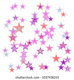Colorful Stars confetti. Vector cosmic abstract frame background. Christmas, new year celebration, birthday party, carnival or festival glamour design. Luxury stardust. Shiny festive colorful glitter