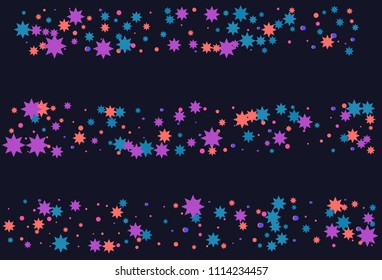 Colorful stars confetti. Vector cosmic abstract frame background. Christmas, new year celebration, birthday party, carnival or festival glamour design.