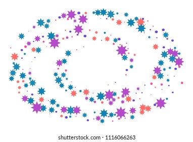 Colorful stars confetti. Vector cosmic abstract frame background. Christmas, new year celebration, birthday party, carnival or festival glamour design.