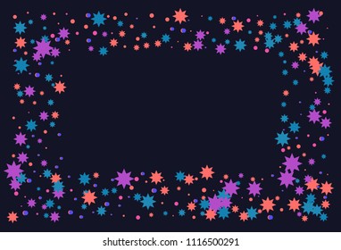 Colorful stars confetti. Vector cosmic abstract frame background. Christmas, new year celebration, birthday party, carnival or festival glamour design.