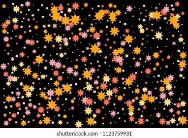 Colorful stars confetti. Vector cosmic abstract frame background. Christmas, new year celebration, birthday party, carnival or festival glamour design.