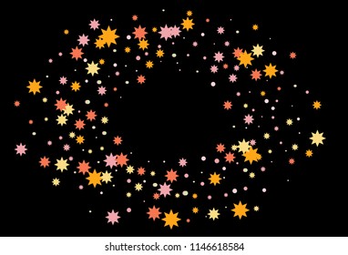 Colorful stars confetti. Vector cosmic abstract frame background. Christmas, new year celebration, birthday party, carnival or festival glamour design.