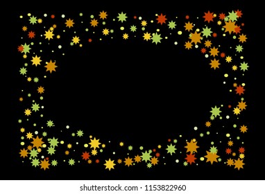 Colorful stars confetti. Vector cosmic abstract frame background. Christmas, new year celebration, birthday party, carnival or festival glamour design.