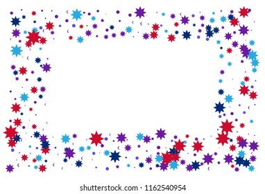 Colorful stars confetti. Vector cosmic abstract frame background. Christmas, new year celebration, birthday party, carnival or festival glamour design.