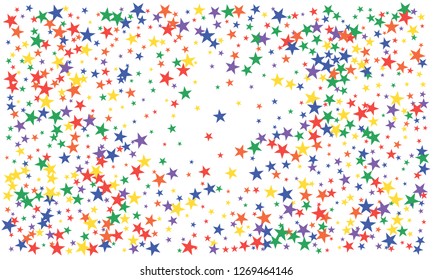 Colorful stars confetti. Vector cosmic abstract frame background. Christmas, new year celebration, birthday party, carnival or festival glamour design.