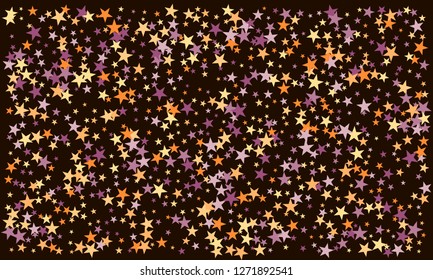 Colorful stars confetti. Vector cosmic abstract frame background. Christmas, new year celebration, birthday party, carnival or festival glamour design.