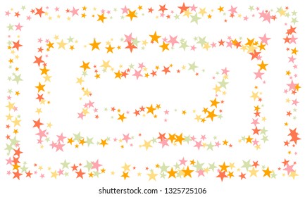 Colorful stars confetti. Vector cosmic abstract frame background. Christmas, new year celebration, birthday party, carnival or festival glamour design.