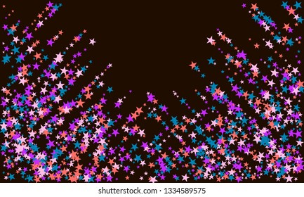 Colorful stars confetti. Vector cosmic abstract frame background. Christmas, new year celebration, birthday party, carnival or festival glamour design.