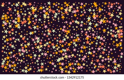 Colorful stars confetti. Vector cosmic abstract frame background. Christmas, new year celebration, birthday party, carnival or festival glamour design.