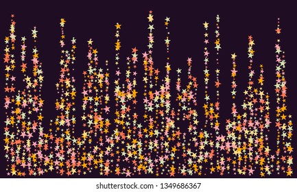 Colorful stars confetti. Vector cosmic abstract frame background. Christmas, new year celebration, birthday party, carnival or festival glamour design.