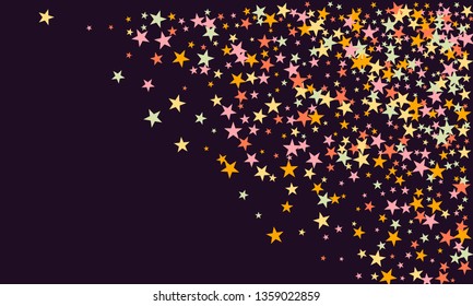 Colorful stars confetti. Vector cosmic abstract frame background. Christmas, new year celebration, birthday party, carnival or festival glamour design.