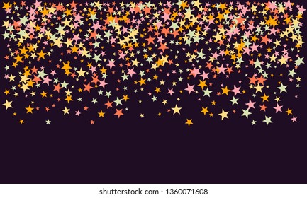 Colorful stars confetti. Vector cosmic abstract frame background. Christmas, new year celebration, birthday party, carnival or festival glamour design.