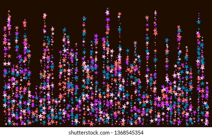 Colorful stars confetti. Vector cosmic abstract frame background. Christmas, new year celebration, birthday party, carnival or festival glamour design.