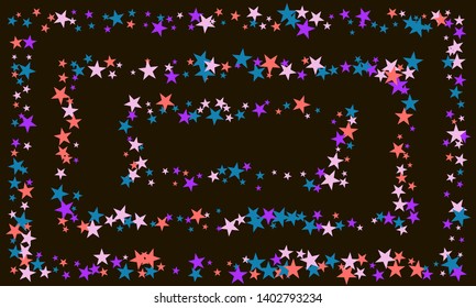 Colorful stars confetti. Vector cosmic abstract frame background. Christmas, new year celebration, birthday party, carnival or festival glamour design.