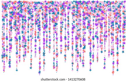 Colorful stars confetti. Vector cosmic abstract frame background. Christmas, new year celebration, birthday party, carnival or festival glamour design.