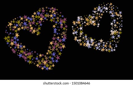 Colorful stars confetti. Vector cosmic abstract frame background. Christmas, new year celebration, birthday party, carnival or festival glamour design.