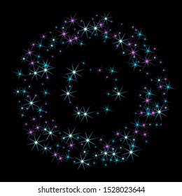 Colorful stars confetti. Vector cosmic abstract frame background. Christmas, new year celebration, birthday party, carnival or festival glamour design.