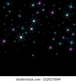 Colorful stars confetti. Vector cosmic abstract frame background. Christmas, new year celebration, birthday party, carnival or festival glamour design.