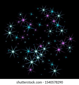 Colorful stars confetti. Vector cosmic abstract frame background. Christmas, new year celebration, birthday party, carnival or festival glamour design.
