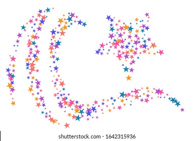 Colorful stars confetti. Vector cosmic abstract frame background. Christmas, new year celebration, birthday party, carnival or festival glamour design.