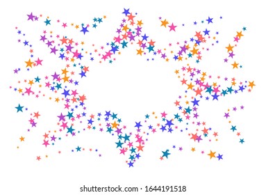 Colorful stars confetti. Vector cosmic abstract frame background. Christmas, new year celebration, birthday party, carnival or festival glamour design.