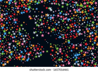 Colorful stars confetti. Vector cosmic abstract frame background. Christmas, new year celebration, birthday party, carnival or festival glamour design.