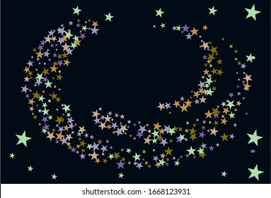 Colorful stars confetti. Vector cosmic abstract frame background. Christmas, new year celebration, birthday party, carnival or festival glamour design.