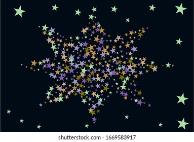 Colorful stars confetti. Vector cosmic abstract frame background. Christmas, new year celebration, birthday party, carnival or festival glamour design.