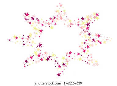 Colorful stars confetti. Vector cosmic abstract frame background. Christmas, new year celebration, birthday party, carnival or festival glamour design.