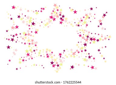 Colorful stars confetti. Vector cosmic abstract frame background. Christmas, new year celebration, birthday party, carnival or festival glamour design.