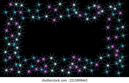 Colorful Stars confetti. Vector cosmic abstract frame background. Christmas, new year celebration, birthday party, carnival or festival glamour design. Luxury stardust. Shiny festive colorful glitter
