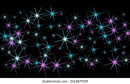 Colorful Stars confetti. Vector cosmic abstract frame background. Christmas, new year celebration, birthday party, carnival or festival glamour design. Luxury stardust. Shiny festive colorful glitter
