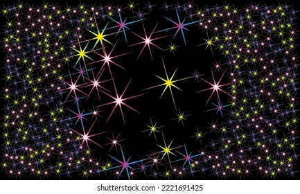 Colorful stars confetti. Vector cosmic abstract frame background. Christmas, new year celebration, birthday party, carnival or festival glamour design.